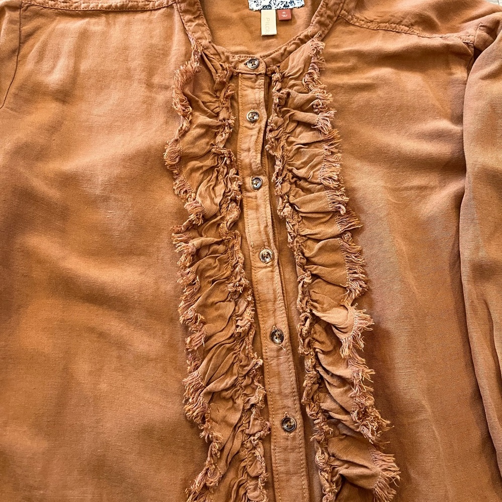 Pilcro Brown Button Down Shirt with Fringe Detail - Picture 8 of 13